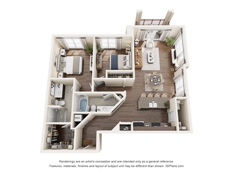 Floor plan for 2 beds, 2 baths, 1158 sqft
